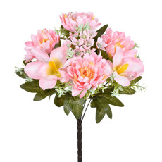 Imagem de BUQUÊ PERMANENTE MISTO DE ORQUÍDEA E CRISÂNTEMO ROSA EM PLÁSTICO 42X22 CM - GRILLO - Grillo Ltda
