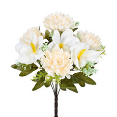 Imagem de BUQUÊ PERMANENTE MISTO DE ORQUÍDEA E CRISÂNTEMO BEGE EM PLÁSTICO 42X22 CM - GRILLO - Grillo Ltda