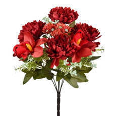 Imagem de BUQUÊ PERMANENTE MISTO DE ORQUÍDEA E CRISÂNTEMO VERMELHO EM PLÁSTICO 42X22CM GRILLO - Grillo Ltda
