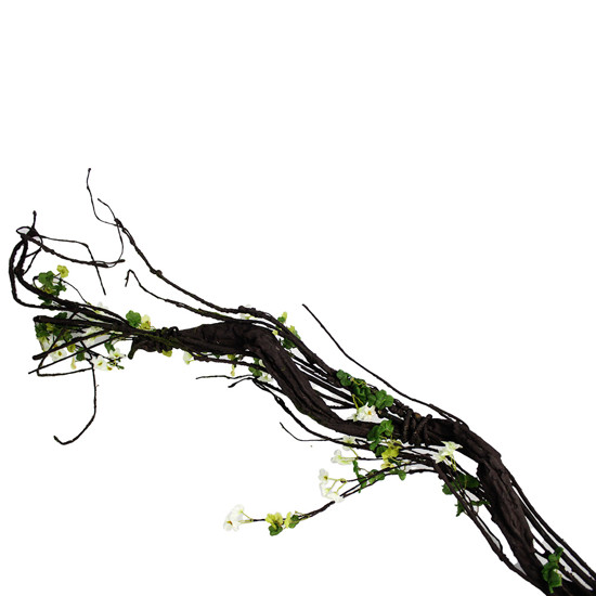 Imagem GALHO RÚSTICO COM FOLHAGEM E FLORES BRANCAS EM PLÁSTICO E METAL 180X20 CM - CROMUS