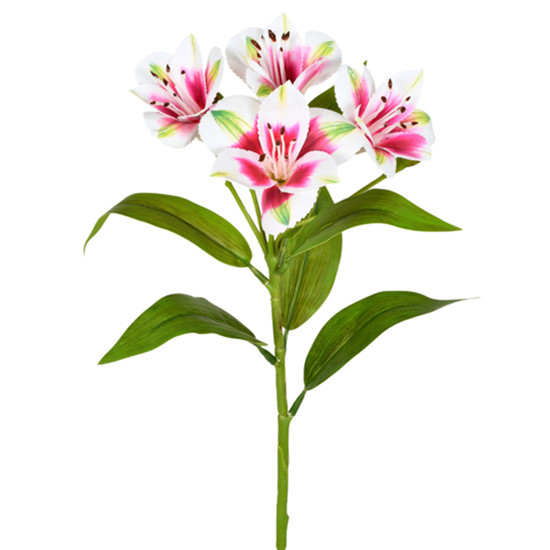 Imagem HASTE DECORATIVA PERMANENTE AMARÍLIS SPRAY ROSA E BRANCO EM PLÁSTICO 47X17CM GRILLO