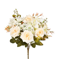 Imagem de BUQUÊ MISTO DE ROSAS LÍRIOS E MARGARIDA BEGE EM PLÁSTICO PERMANENTE 33X32 CM - GRILLO - Grillo Ltda
