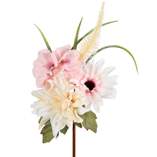 Imagem RAMALHETE DECORATIVO PERMANENTE DE DÁLIA ROSA E CREME EM PLÁSTICO 33X20 CM - GRILLO