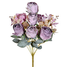 Imagem de BUQUÊ MISTO DE ROSAS E HORTÊNSIA DECORATIVO LAVANDA EM PLÁSTICO 44X22 CM - GRILLO - Grillo Ltda