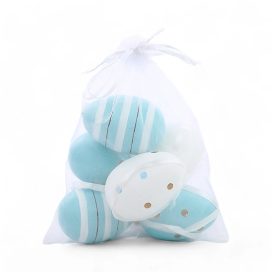 Imagem CONJUNTO DE 6 OVOS AZUL E BRANCO DECORATIVOS EM PLÁSTICO 8X6 CM - CROMUS