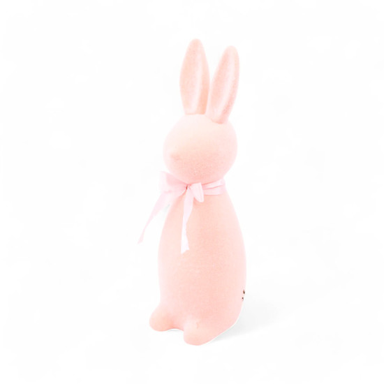 Imagem COELHO DE PÁSCOA ROSA COM LAÇO DECORATIVO EM ISOPOR FLOCADO 31X10X9 CM - CROMUS