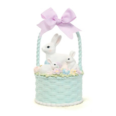 Imagem de CESTA DECORATIVA DE COELHOS OVOS E FLORES COLORIDAS EM RESINA 27X27X14 CM - CROMUS - Cromus Embalagens Ind E Com Ltda