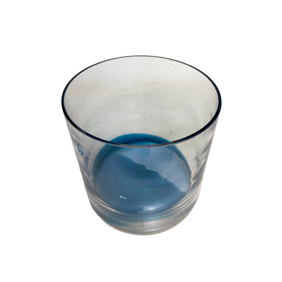 Imagem VASO FUNDO DE VIDRO DECORATIVO COM DETALHES AZUL 20X19 CM