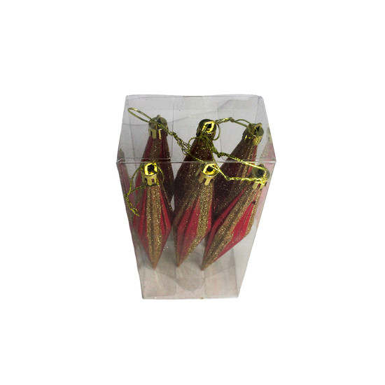 Imagem ADORNO NATALINO VERMELHO E DOURADO EM PLÁSTICO PARA PENDURAR  17X3 CM - GRILLO 58733