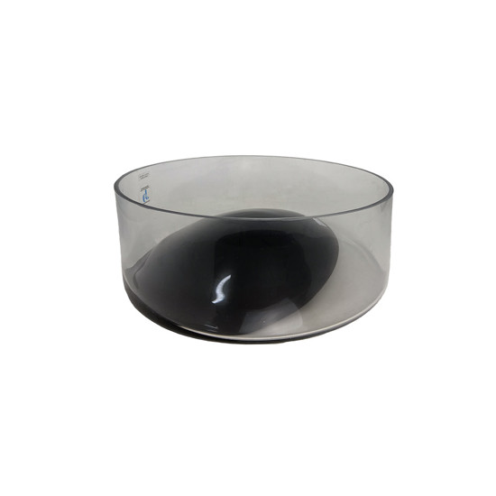 Imagem CENTRO DE MESA REDONDO EM VIDRO TRANSPARENTE E DETALHES PRETO 29X10 CM