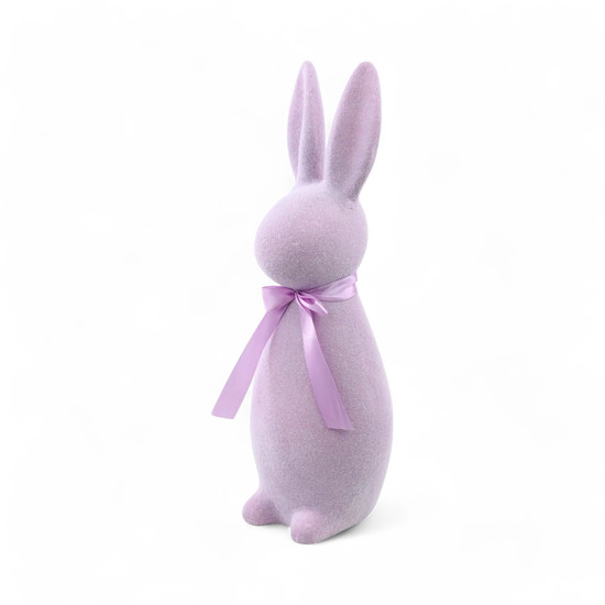 Imagem COELHO COM LAÇO DECORATIVO EM ISOPOR FLOCADO ROXO 40X12X13 CM - CROMUS