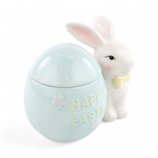 Imagem COELHO COM OVO DA PÁSCOA POTE COLORIDO EM DOLOMITE 13X16X11 CM - CROMUS
