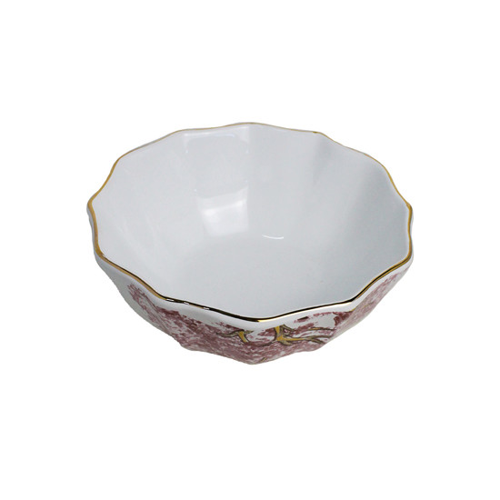 Imagem CONJUNTO 6 BOWLS EM CERÂMICA COM BORDA DOURADA ESTAMPA YPÊ ROSA 16X6 CM - SCALLA