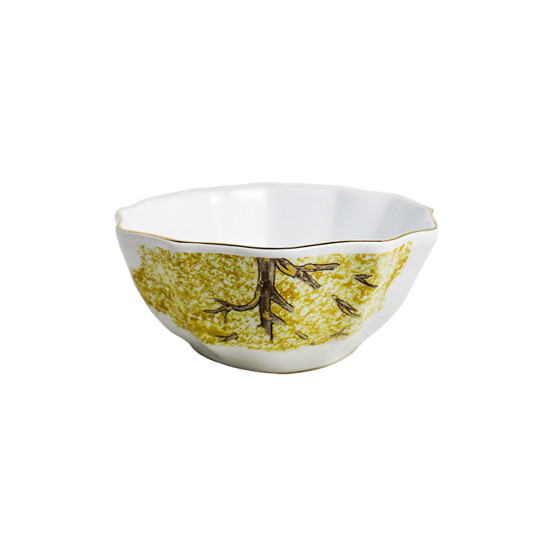 Imagem CONJUNTO 6 BOWLS EM CERÂMICA COM BORDA DOURADA ESTAMPA YPÊ AMARELO - SCALLA