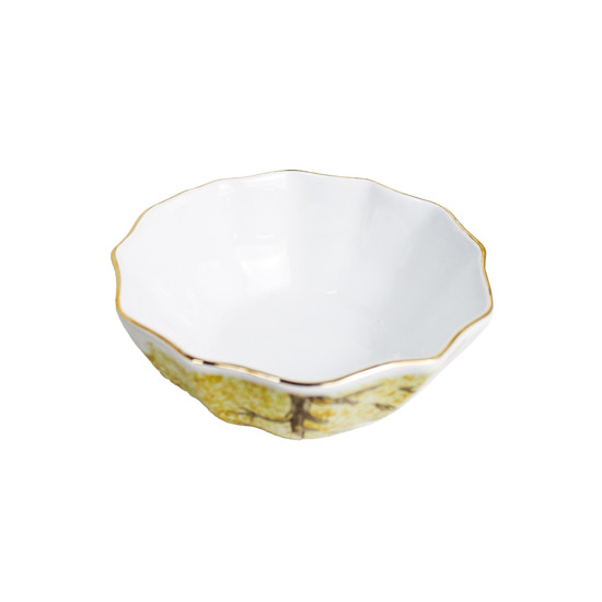 Imagem CONJUNTO 6 BOWLS EM CERÂMICA COM BORDA DOURADA ESTAMPA YPÊ AMARELO - SCALLA