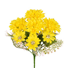 Imagem de BUQUÊ MISTO DECORATIVO DE DÁLIA E MARGARIDA AMARELO EM PLÁSTICO MOLDÁVEL - GRILLO - Grillo Ltda