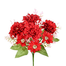 Imagem de BUQUÊ MISTO DECORATIVO DE DÁLIA E MARGARIDA VERMELHO EM PLÁSTICO MOLDÁVEL - GRILLO - Grillo Ltda