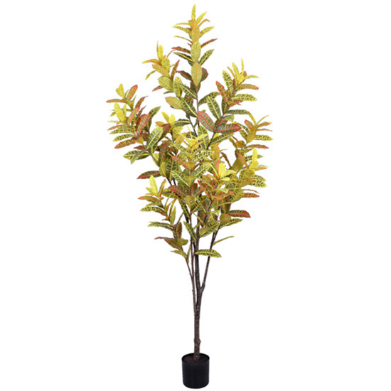Imagem PLANTA DECORATIVA CROTON ESTRUTURA EM PLÁSTICO E FOLHAS TOQUE REAL 98X45 CM - GRILLO