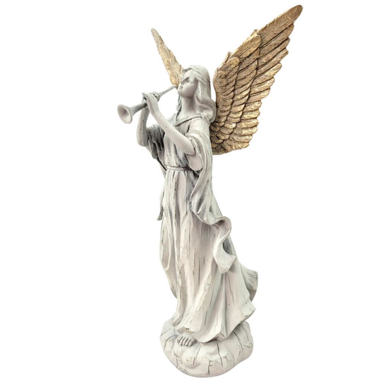 Imagem ANJO DECORATIVO CINZA E DOURADO EM RESINA COM TROMPETE 35X18X14 CM - CROSS