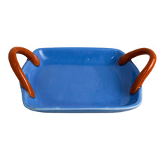 Imagem de MINI BANDEJA DECORATIVA EM CERÂMICA AZUL E ALÇA LARANJA 20X15X6 CM - MABRUK - Mabruk Importacao E Comercio Ltda