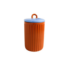 Imagem de POTICHE DECORATIVO EM CERÂMICA LARANJA E TAMAPA AZUL 18X11 CM - MABRUK - Mabruk Importacao E Comercio Ltda