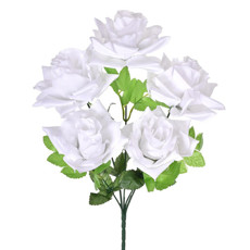 Imagem de BUQUÊ DECORATIVO DE ROSAS BRANCAS EM PLÁSTICO MOLDÁVEL E PÉTALAS EM CETIM - GRILLO - Grillo Ltda