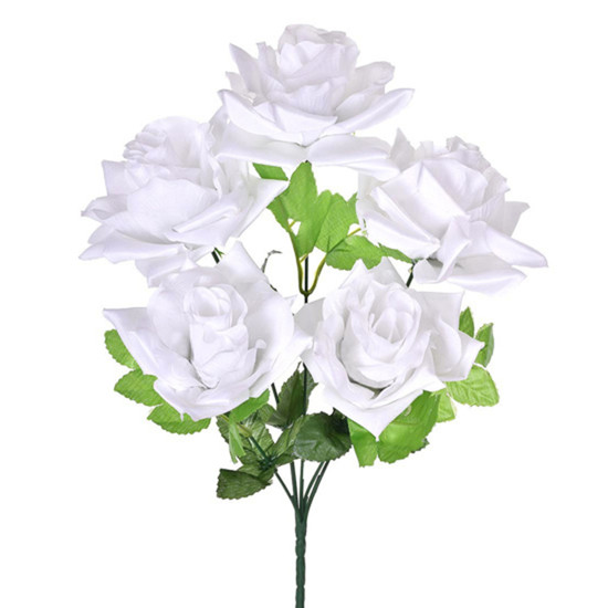 Imagem BUQUÊ DECORATIVO DE ROSAS BRANCAS EM PLÁSTICO MOLDÁVEL E PÉTALAS EM CETIM - GRILLO