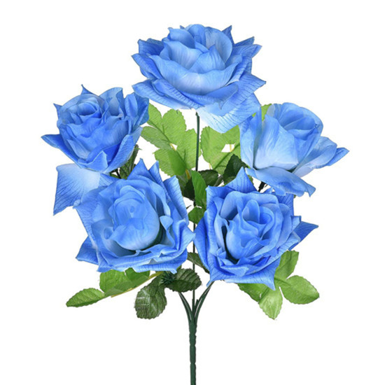 Imagem BUQUÊ DECORATIVO DE ROSAS AZUIS EM PLÁSTICO MOLDÁVEL E PÉTALAS EM CETIM - GRILLO