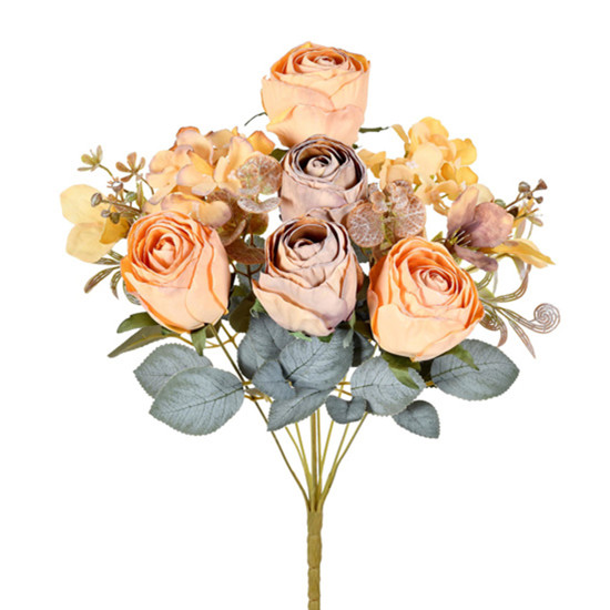 Imagem BUQUÊ DECORATIVO MISTO DE ROSAS E HORTÊNSIAS CHAMPANHE EM PLÁSTICO MOLDÁVEL - GRILLO