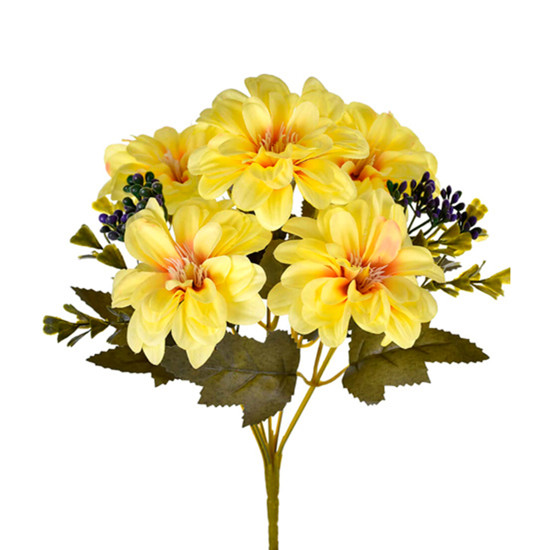 Imagem BUQUÊ DECORATIVO DE DÁLIA AMARELO EM PLÁSTICO MOLDÁVEL 30X14 CM - GRILLO