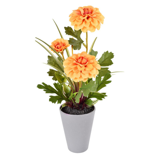 Imagem ARRANJO DECORATIVO DE DÁLIAS LARANJA EM PLÁSTICO COM POTE EM MELAMINA 33X9CM GRILLO
