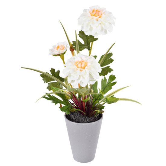 Imagem ARRANJO DECORATIVO DE DÁLIAS BRANCAS EM PLÁSTICO COM POTE EM MELAMINA 33X9CM GRILLO
