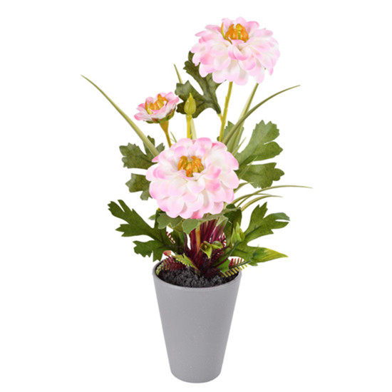 Imagem ARRANJO DECORATIVO DE DÁLIAS ROSA CREME EM PLÁSTICO COM POTE EM MELAMINA - GRILLO