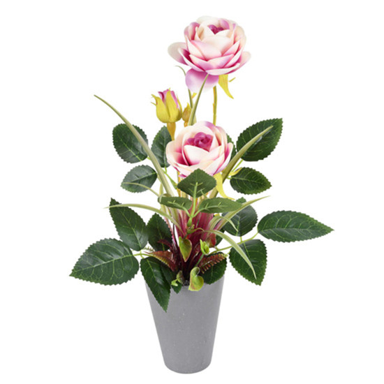 Imagem ARRANJO DE ROSAS EM PLÁSTICO COR MALVA E FOLHAGEM VERDE COM VASO EM MELAMINA GRILLO