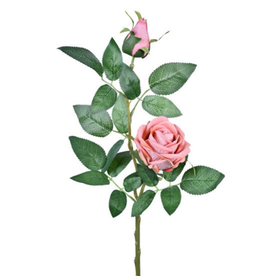 Imagem HASTE DECORATIVA DE ROSA VELUDO NA COR ROSA EM PLÁSTICO MOLDÁVEL 47X8 CM - GRILLO