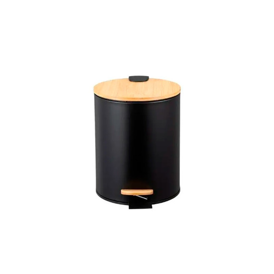 Imagem LIXEIRA 5L EM METAL PRETO COM TAMPA E PEDAL EM BAMBÚ 27X26X20 CM - PARAMOUNT IND