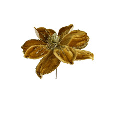 Imagem de FLOR NATALINA DECORATIVA POINSÉTIA DOURADA COM GLITTER 20X5 CM - GRILLO 58393 - Grillo Ltda