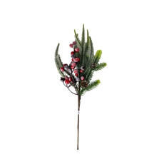 Imagem de HASTE DE PINHEIRO COM BERRIES VERMELHAS E FOLHAGEM EM PLÁSTICO 40X12 CM - GRILLO 41772 - Grillo Ltda