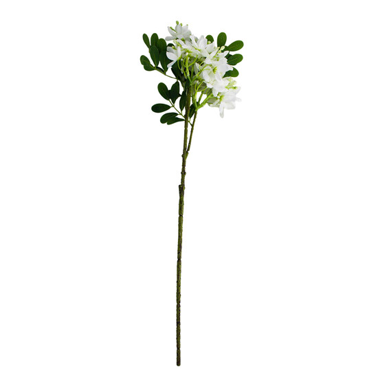 Imagem HASTE DE FLORES BRANCAS PERMANENTES COM FOLHAGEM VERDE EM PLÁSTICO 60X5 CM 