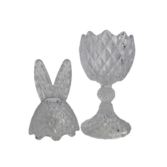 Imagem BOMBONIERE DECORATIVA FORMATO DE OVO COM ORELHAS DE COELHO EM VIDRO 25X8 CM CROMUS