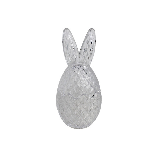 Imagem BOMBONIERE DECORATIVA FORMATO DE OVO COM ORELHAS DE COELHO EM VIDRO 11X8CM CROMUS