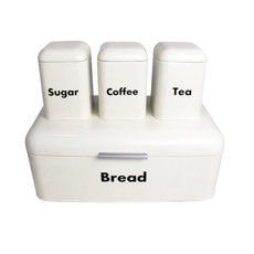 Imagem de CONJUNTO 4 PEÇAS PORTA PÃO CAFÉ CHÁ E AÇÚCAR EM METAL BEGE 17X42X23 CM - GRILLO 59246 - Grillo Ltda