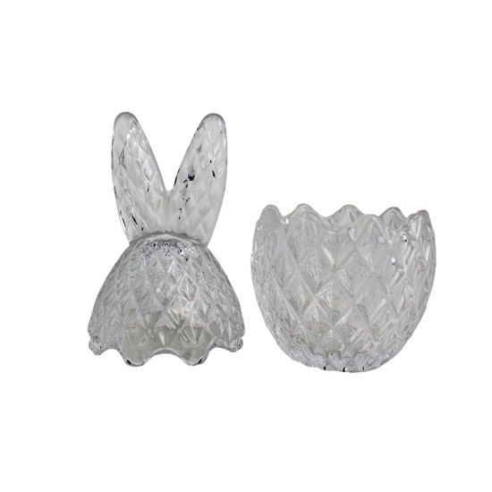 Imagem BOMBONIERE DECORATIVA FORMATO DE OVO COM ORELHAS DE COELHO EM VIDRO 11X8CM CROMUS