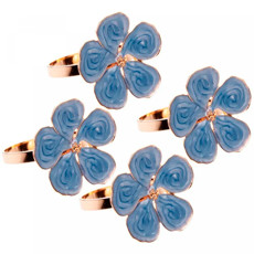 Imagem de CONJUNTO 4 ANÉIS FLOWER AZUL E DOURADO PARA GUARDANAPOS 4X4X4 CM - WOLFF - Rojemac Impotacao E Exportacao Ltda