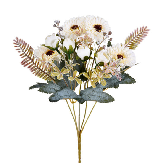 Imagem BUQUÊ DECORATIVO MISTO DE ROSA E MARGARIDA CREME EM PLÁSTICO MOLDÁVEL - GRILLO