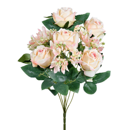 Imagem BUQUÊ MISTO DECORATIVO DE ROSAS E LÍRIOS CREME ROSA EM PLÁSTICO MOLDÁVEL - GRILLO