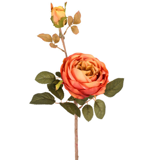 Imagem HASTE DECORATIVA DE ROSA OUTONADA COR LARANJA EM PLÁSTICO MOLDÁVEL 60X20CM -  GRILLO