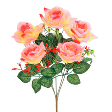 Imagem de BUQUÊ DECORATIVO DE ROSA DIAMANTE SALMÃO EM PLÁSTICO MOLDÁVEL 46X20 CM - GRILLO - Grillo Ltda
