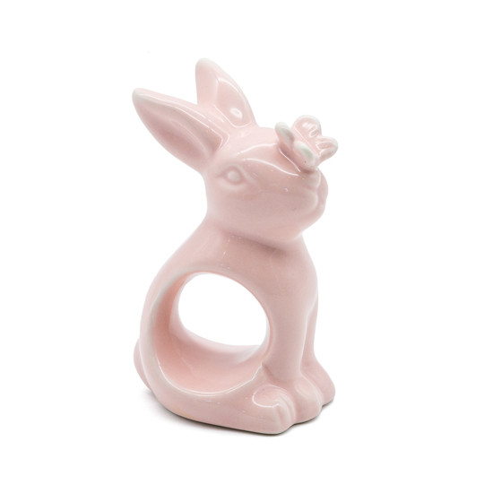 Imagem CONJUNTO 2 PORTA GUARDANAPO FORMATO COELHO EM PORCELANA ROSA 7X5X3 CM - TOK DA CASA