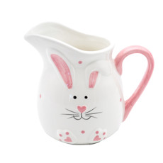 Imagem de JARRA BRANCA E ROSA EM CERÂMICA COM ROSTO DE COELHO 12X13X9 CM - TOK DA CASA - Cromus Embalagens Ind. E Com. Ltda